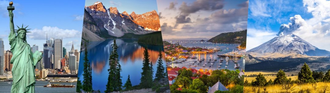 Panorami del Nordamerica, citt, laghi, isole, vulcani