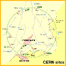 La zona tra Francia e Svizzera occupata dal CERN con l’indicazione degli acceleratori di particelle